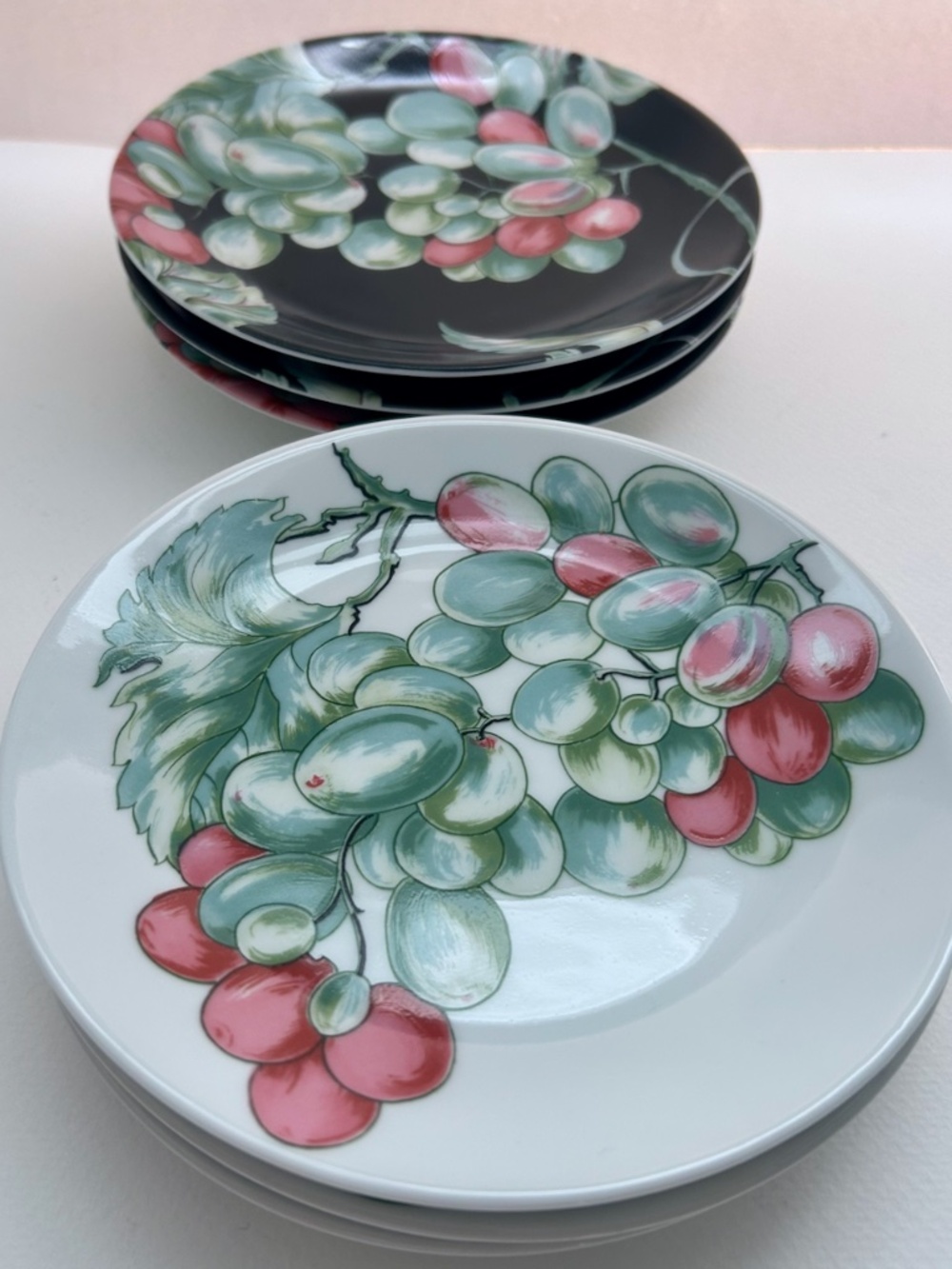 Set of 6 Limoges France Vendanges “Grape Harvest" Porcelain Cocktail Plates